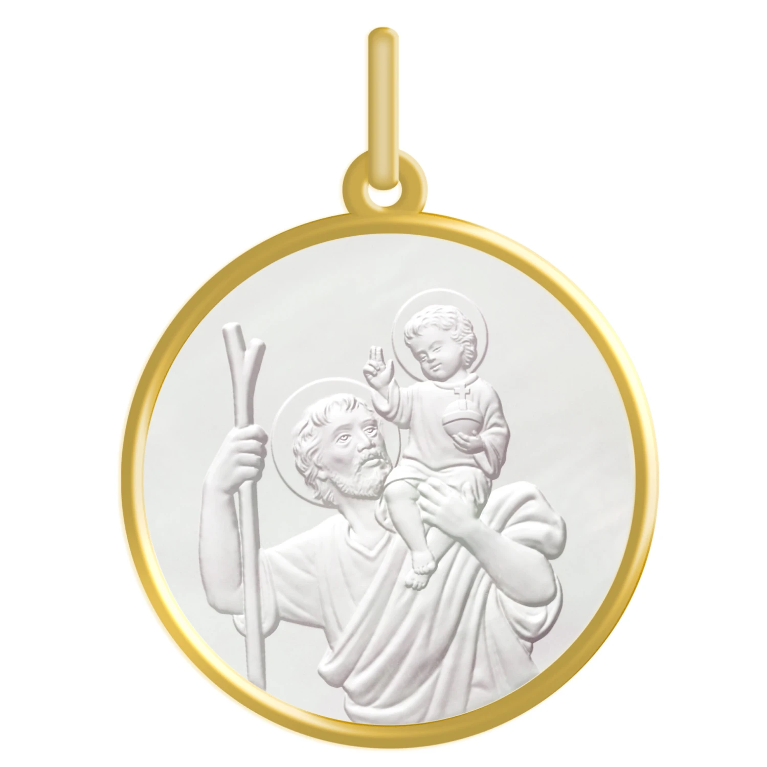 Médaille Saint Christophe - Or Jaune 18ct & Nacre