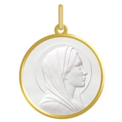 Médaille Vierge - Or Jaune 18ct & Nacre