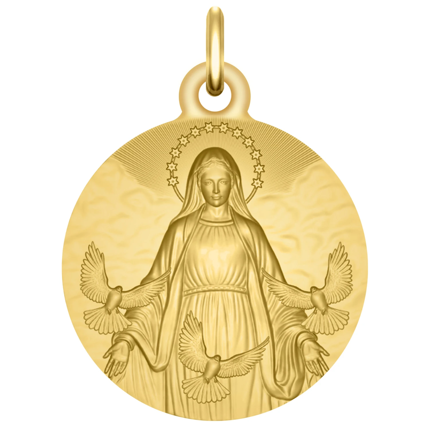 Médaille Vierge Aux Colombes - Or Jaune 9ct 3 Médaille Vierge Aux Colombes - Or Jaune 9ct
