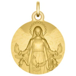 Médaille Vierge Aux Colombes - Or Jaune 18ct