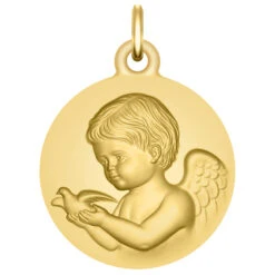 Médaille Ange à La Colombe - Or Jaune 18ct