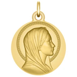 Médaille Vierge Perlée - Or Jaune 18ct