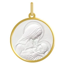 Médaille Vierge à L'enfant - Amour Maternel - Or Jaune 18ct & Nacre