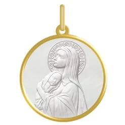 Médaille Vierge Mère Du Créateur - Or Jaune 18ct & Nacre