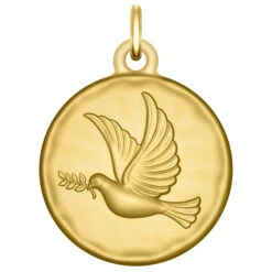 Médaille Colombe Au Rameau Martelée - Or Jaune 18ct