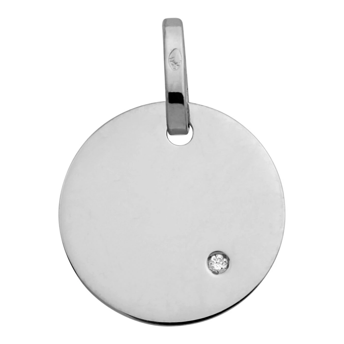 Pendentif Plaque Ronde - Diamant & Or Blanc18 Ct 3 Pendentif Plaque Ronde - Diamant & Or Blanc18 Ct