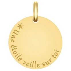 Médaille Une étoile Veille Sur Toi - Or Jaune 9ct