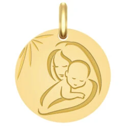 Médaille Vierge à L'enfant Douceur - Or Jaune 9ct