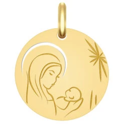 Médaille Vierge à L'enfant étoilée Ajourée - Or Jaune 9ct