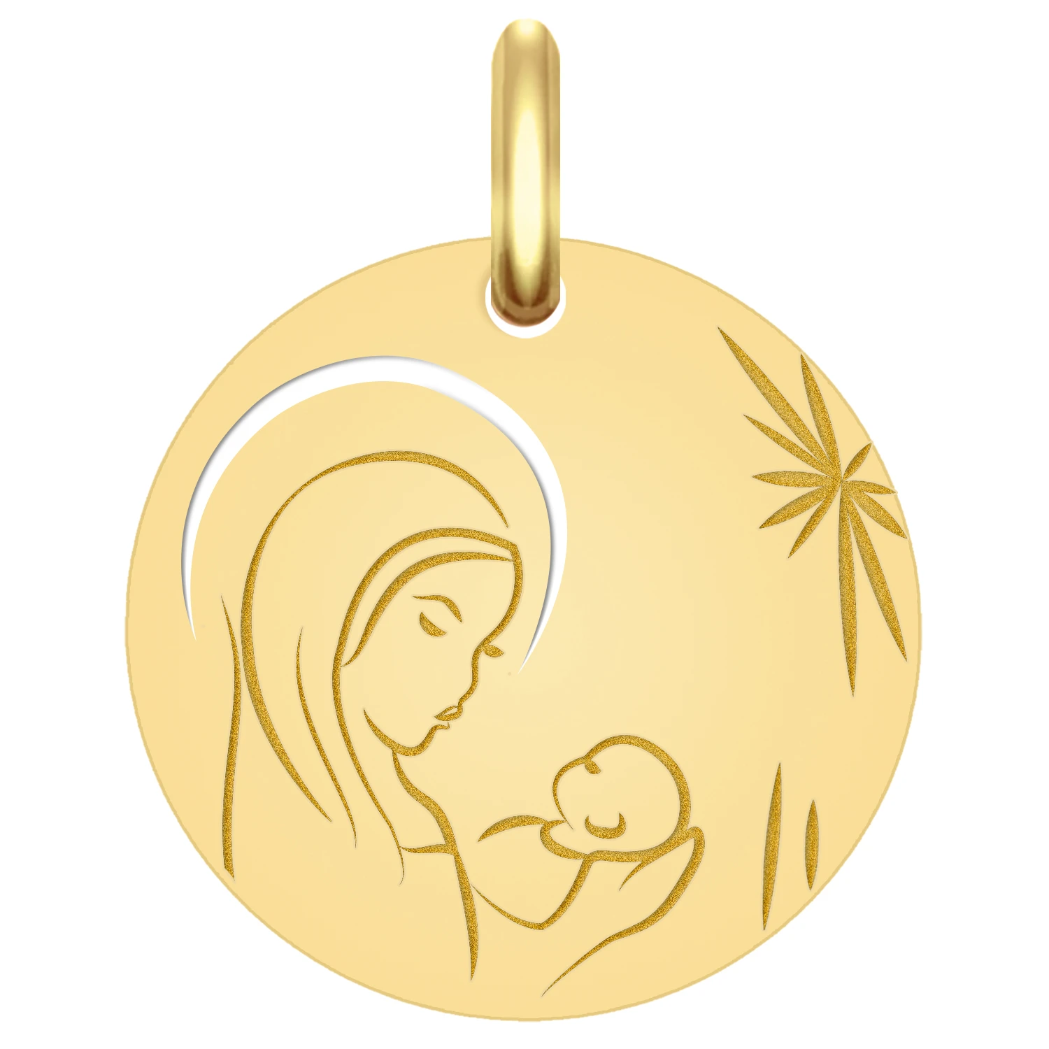 Médaille Vierge à L'enfant étoilée Ajourée - Or Jaune 9ct 3 Médaille Vierge à L'enfant étoilée Ajourée - Or Jaune 9ct