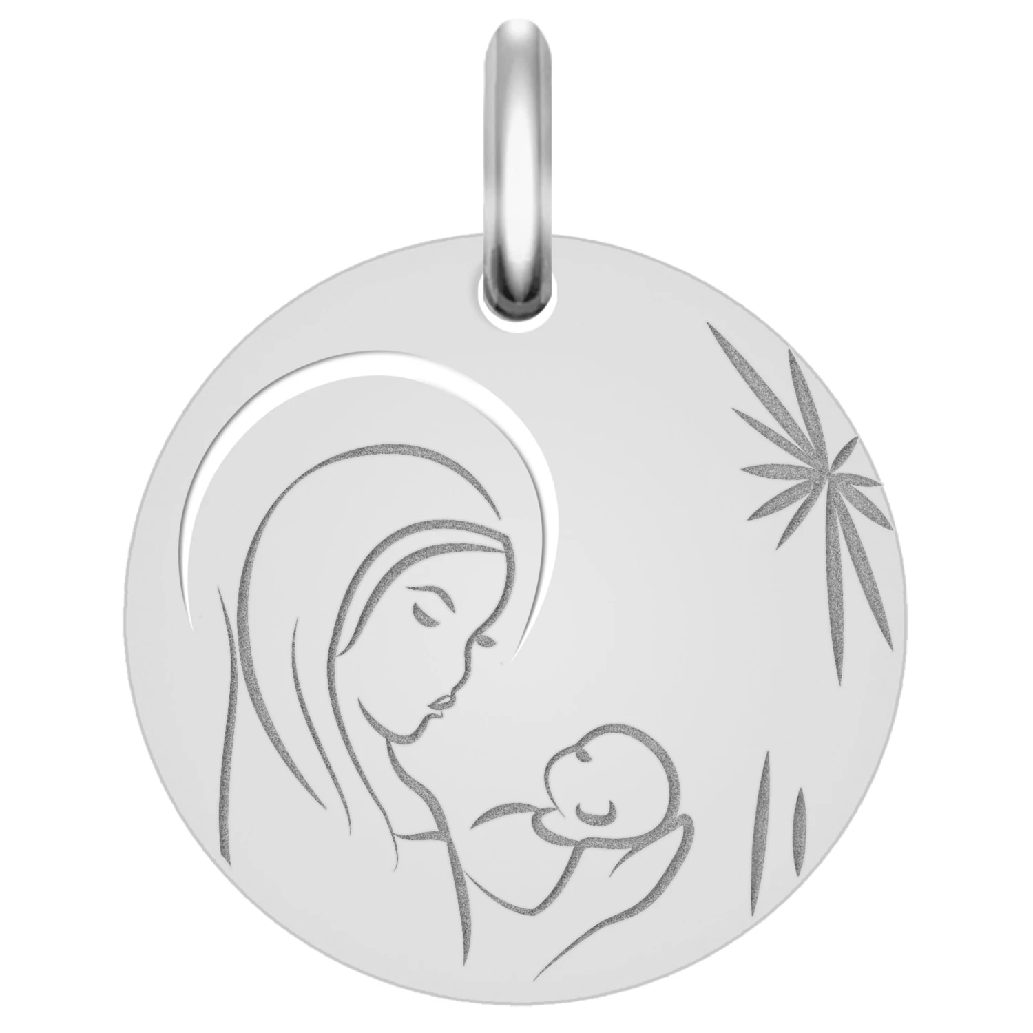 Médaille Vierge à L'enfant étoilée Ajourée - Argent Massif 3 Médaille Vierge à L'enfant étoilée Ajourée - Argent Massif
